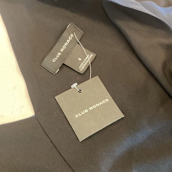 NEW Club Monaco 100% Silk Colorblock Blue Black Sleeveless Midi Wrap Dress 6 - Picture 6 of 6